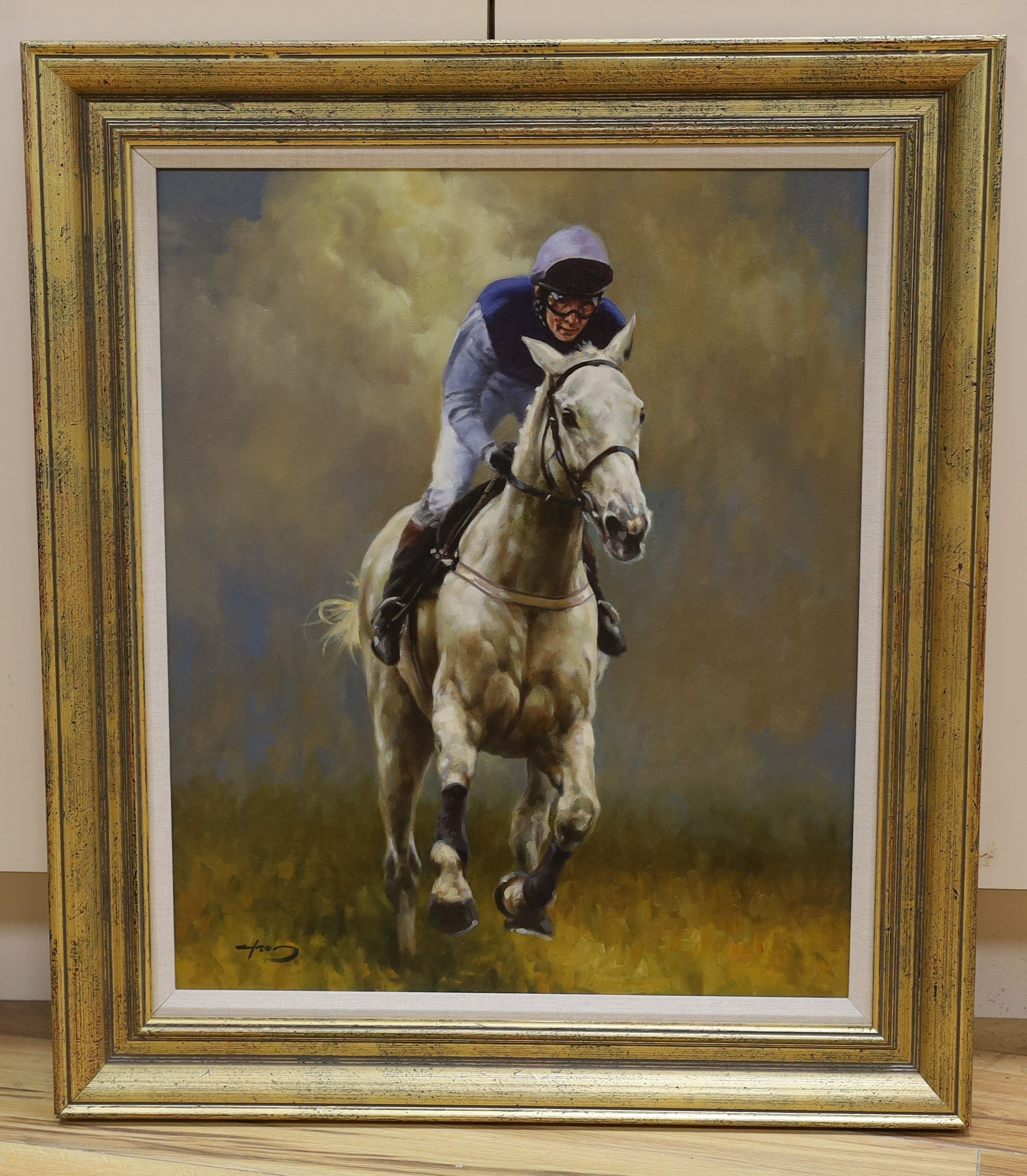 Graham Isom (1945-), oil on canvas, Richard Dunwoody on Desert Orchid, signed, 59 x 49cm